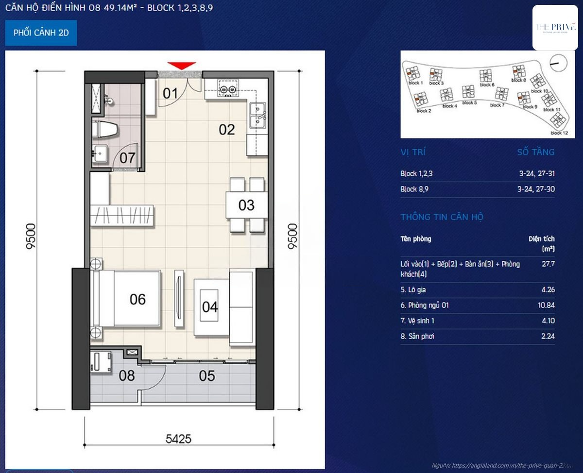 thiet ke can ho 1PN the prive